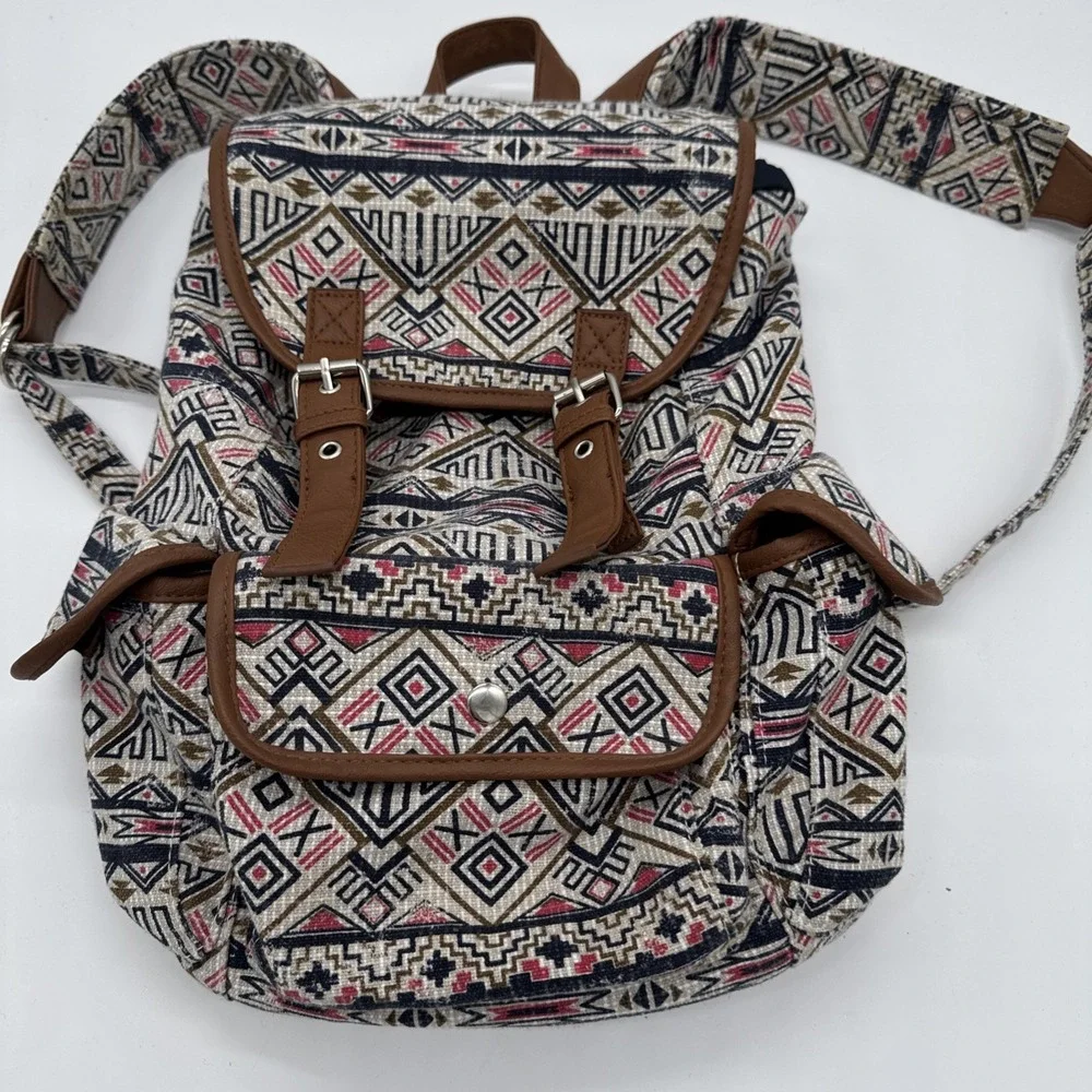 BACKPACK Mudd Tribal Table and Tower Aztec Navy Pink Brown Faux Leather